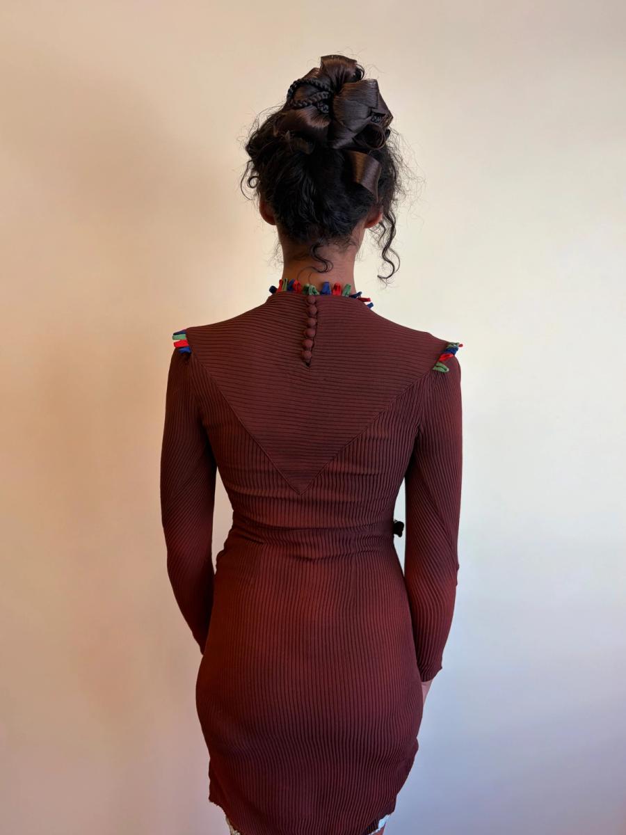30s or 40s Rib Knit Rhinestone and Ribbon Dress product image