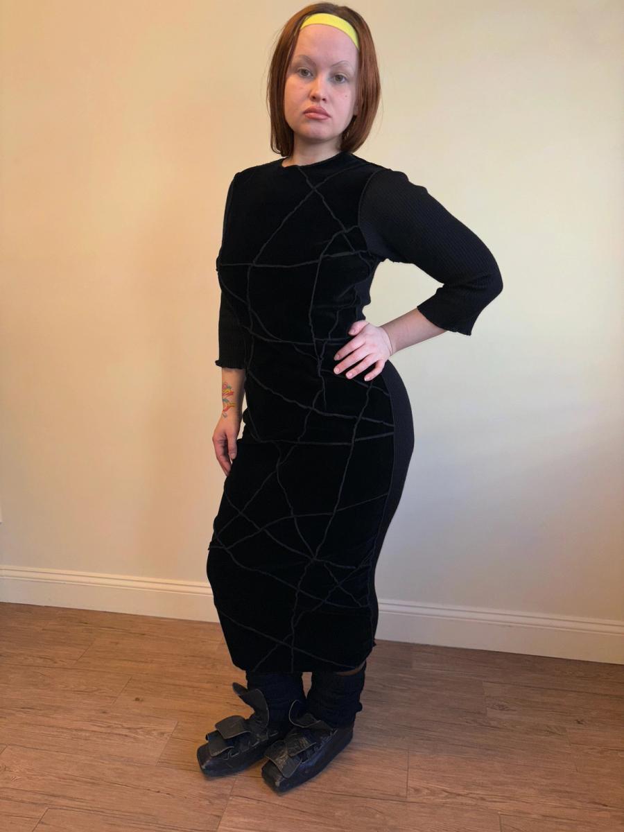 90s Patchwork Velvet Jean Colonna Dress product image