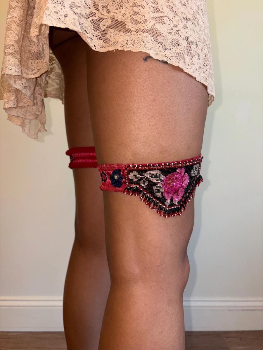 Rare 1920s Beaded Flower Garters product image