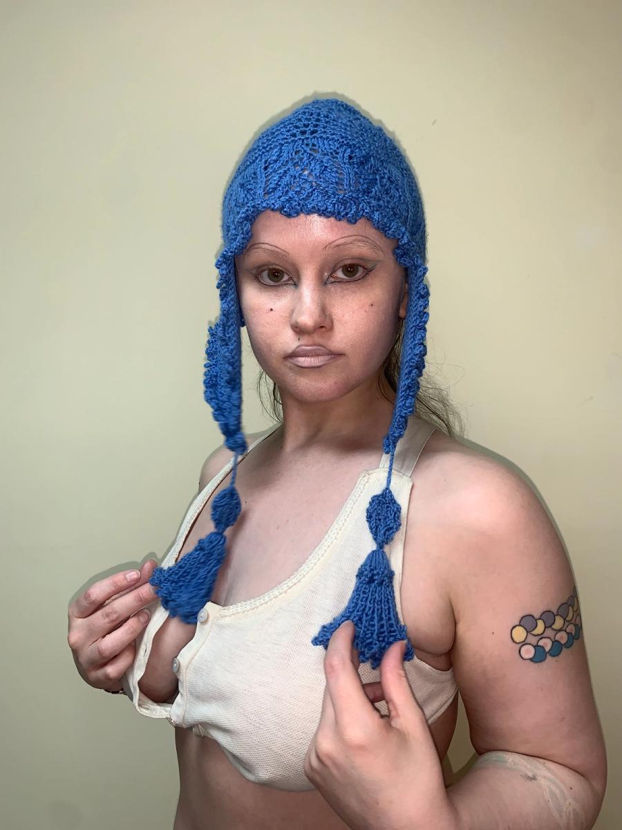 A/W 1994 Vivienne Westwood Hand-knit Cerulean Hat with Tassels