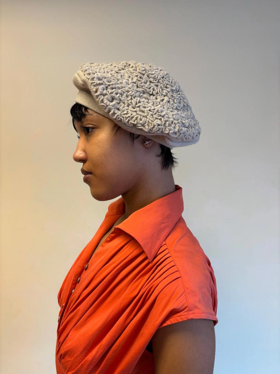 1980s Chantal Thomass Gray Ruffled Knit Beret product image