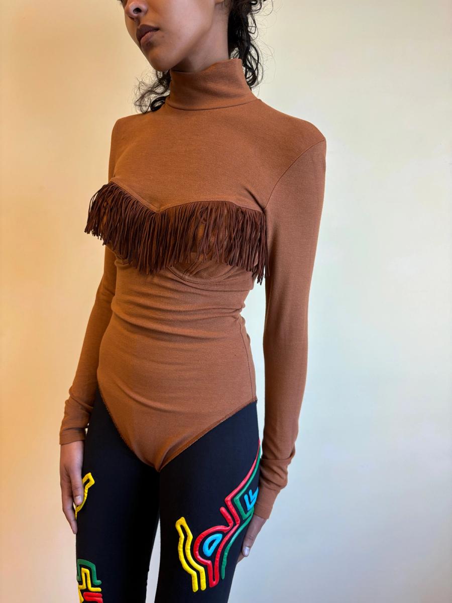90s Chantal Thomass Brown Fringe Leotard product image