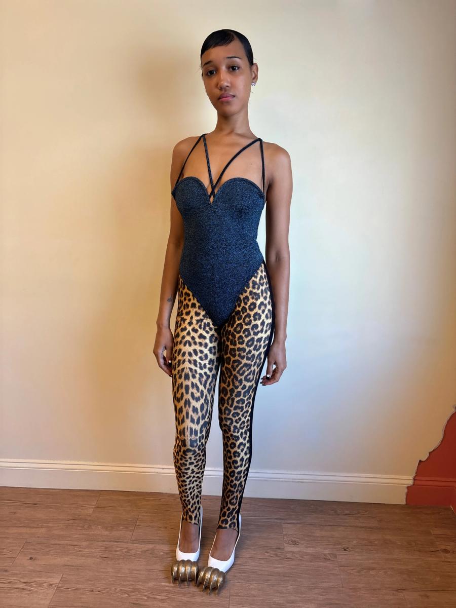80s Nikos Apostolopoulos Blue Sparkly Underwire Leotard product image