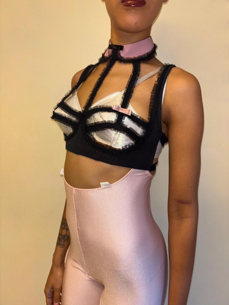 Chantal Thomass Collared Mesh Pleated Lattice Bra product image
