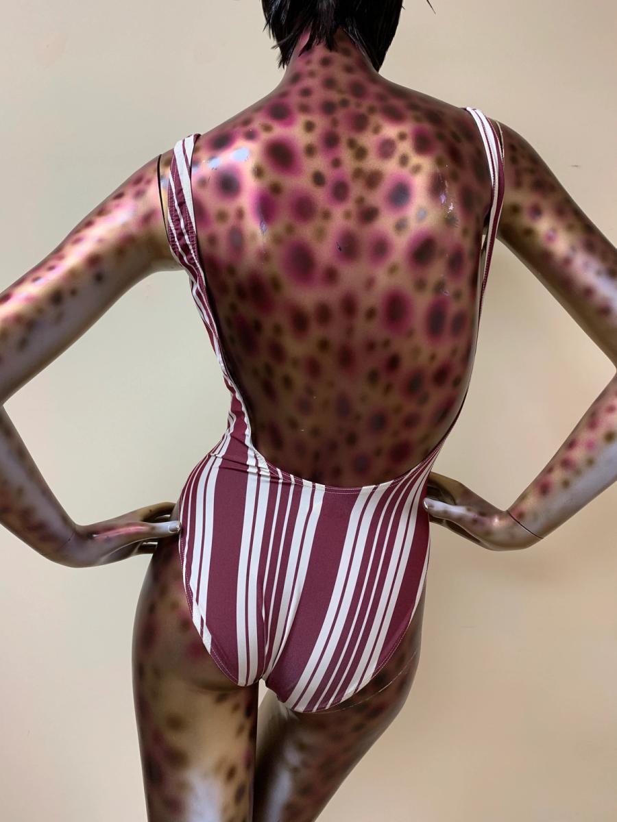 Chantal Thomass Striped Hi-Cut Bodysuit With Cinching Neckline product image