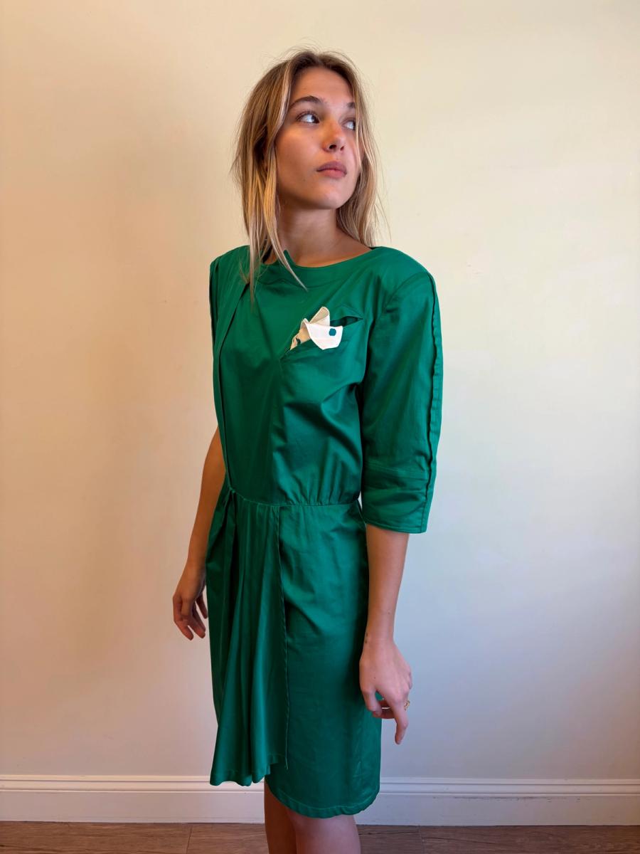 1980s Thierry Mugler Emerald Asymmetrical Dress  product image