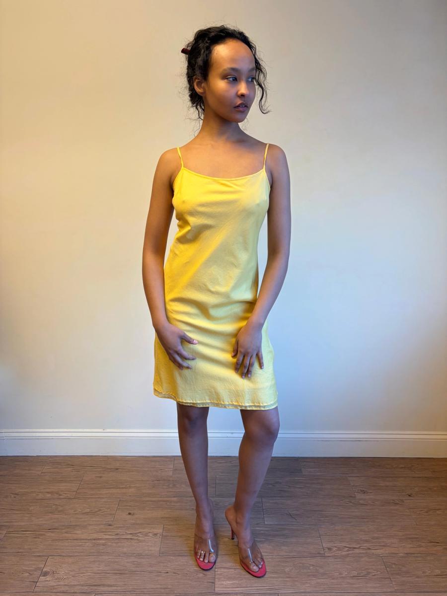 Vintage Norma Kamali Yellow Voile Bias Slip product image