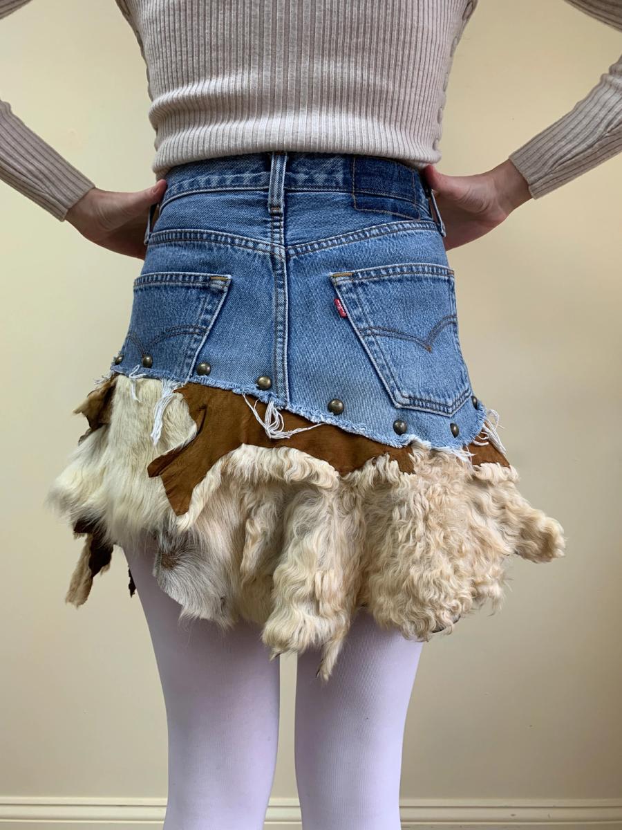Tomoki Yurita One-of-a-kind Shearling Patchwork Skirt product image