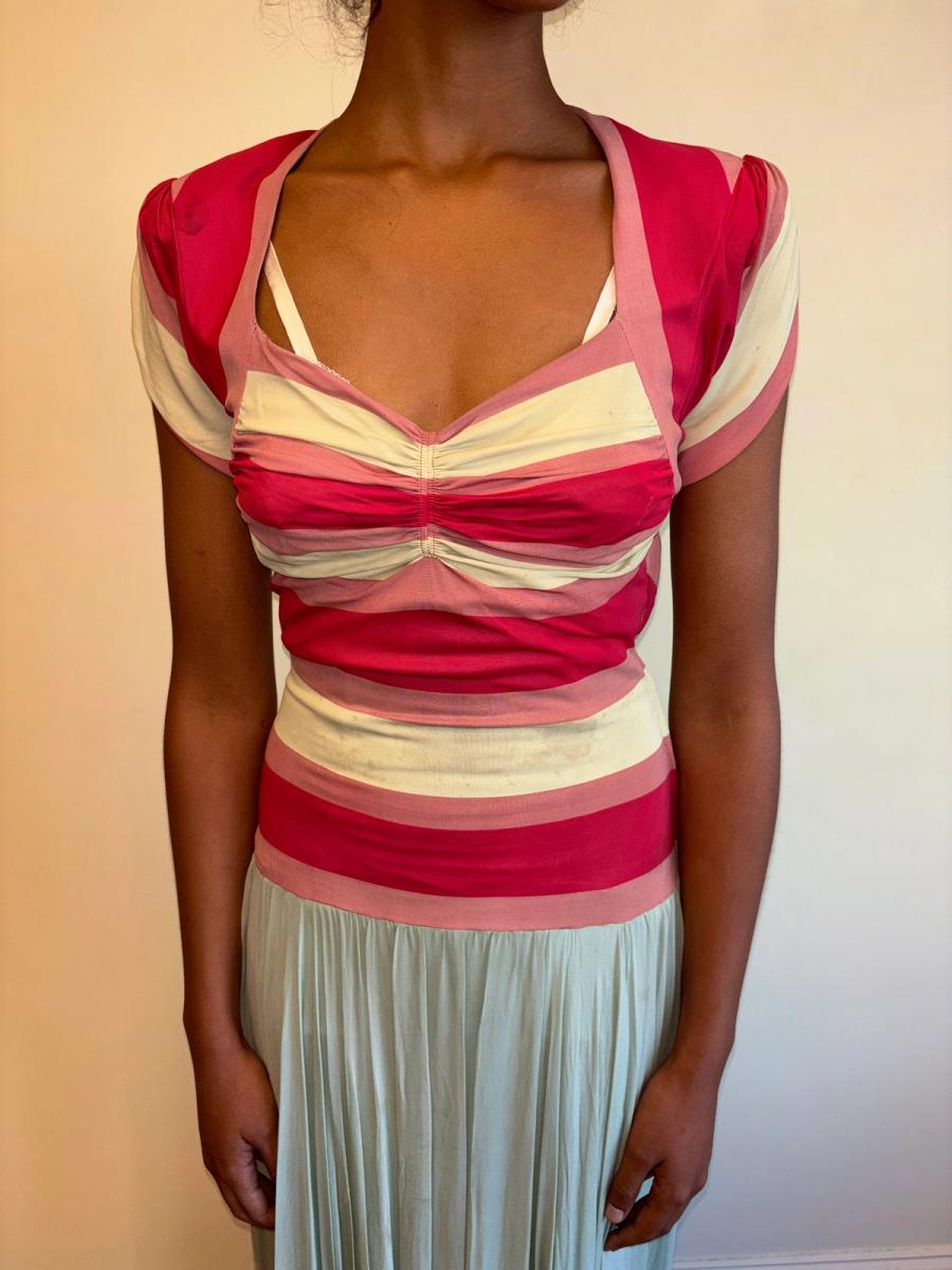 1940s Striped Knit Dress with Chiffon Skirt  product image