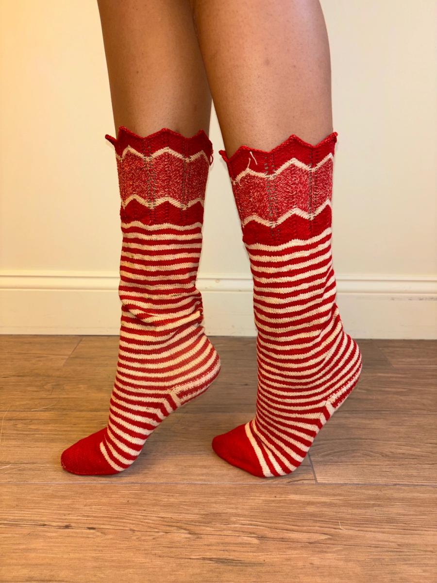 Antique Red and White Striped Knit Socks product image