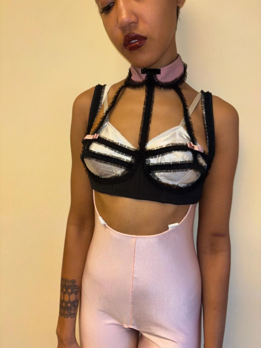 Chantal Thomass Collared Mesh Pleated Lattice Bra product image