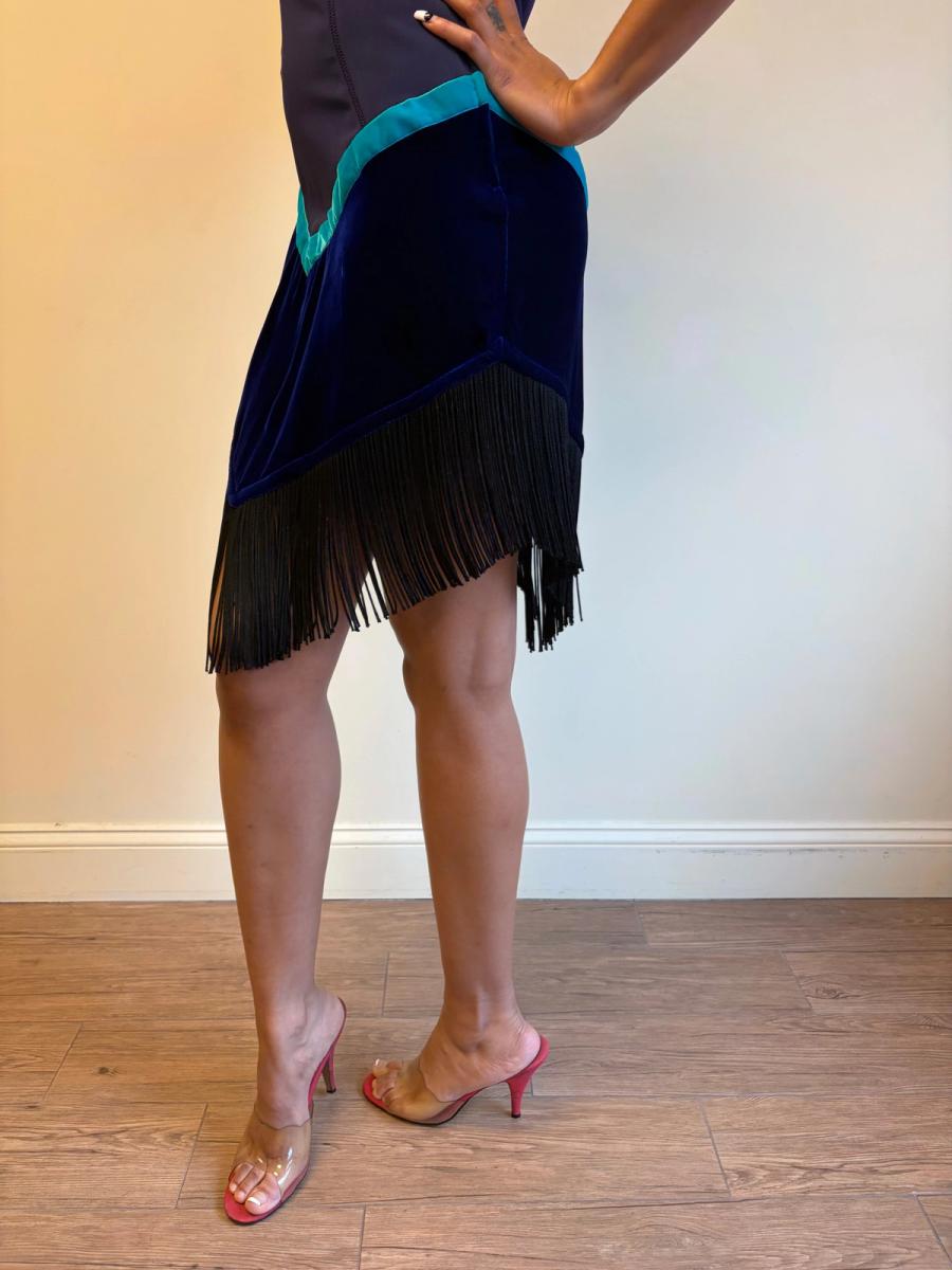 90s Ozbek Velvet and Fringe Dress product image