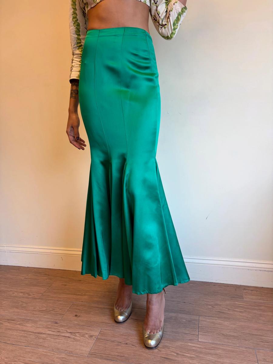 1980s Norma Kamali OMO Emerald Green Trumpet Skirt  product image