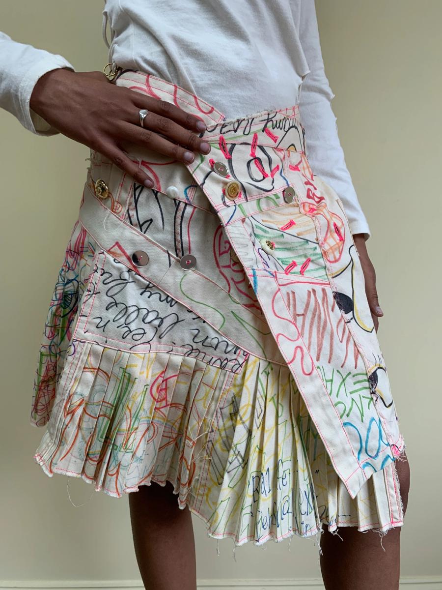 Nozomi Ishiguro Scribbled Drawing and Multi Buttons Skirt