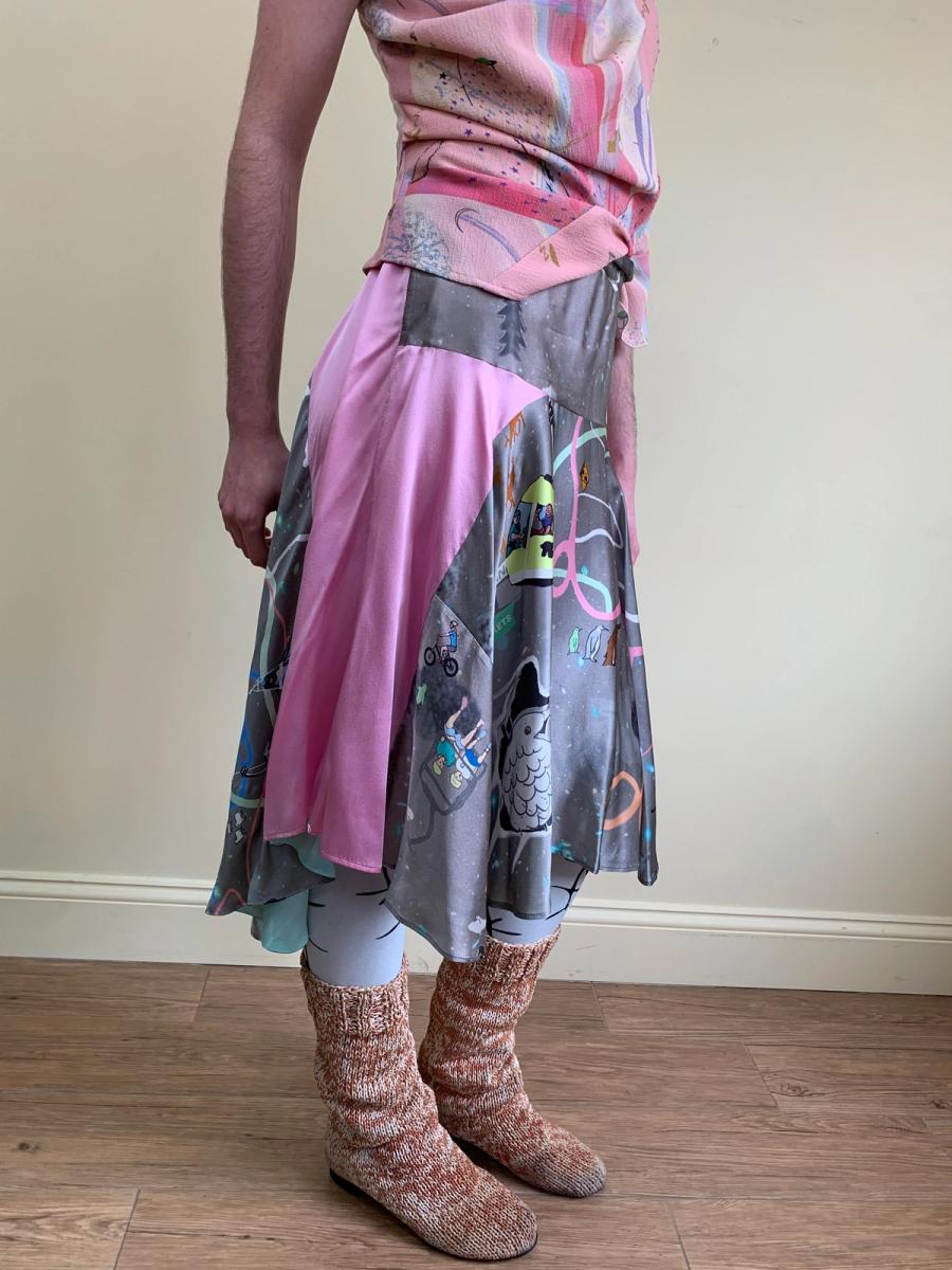 Tsumori Chisato Silk Sporting Map & Text Print Skirt product image