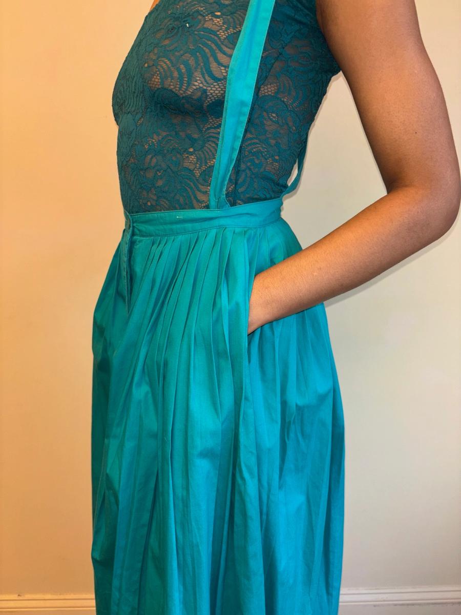 80s Norma Kamali Teal Suspender Skirt product image