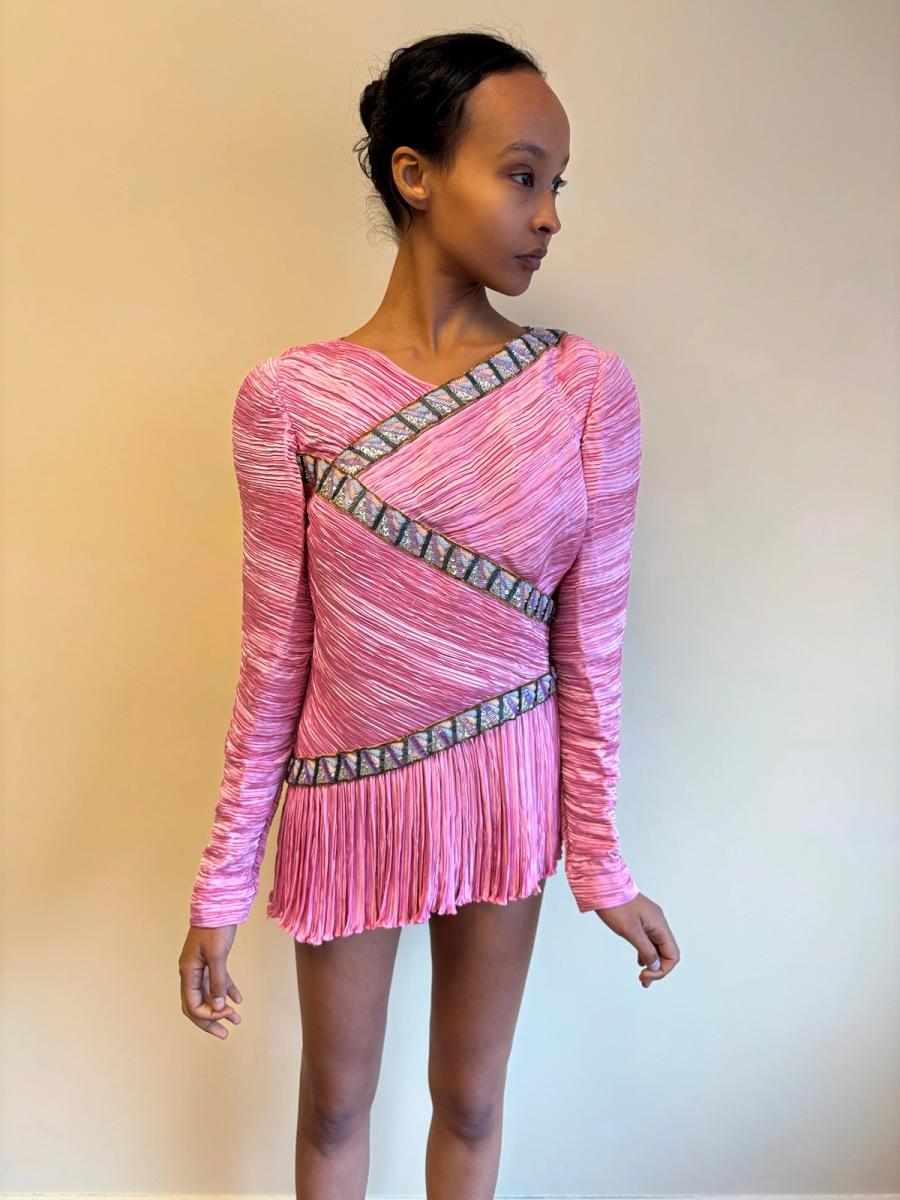 80s Mary McFadden Hot Pink Pleated Dress product image