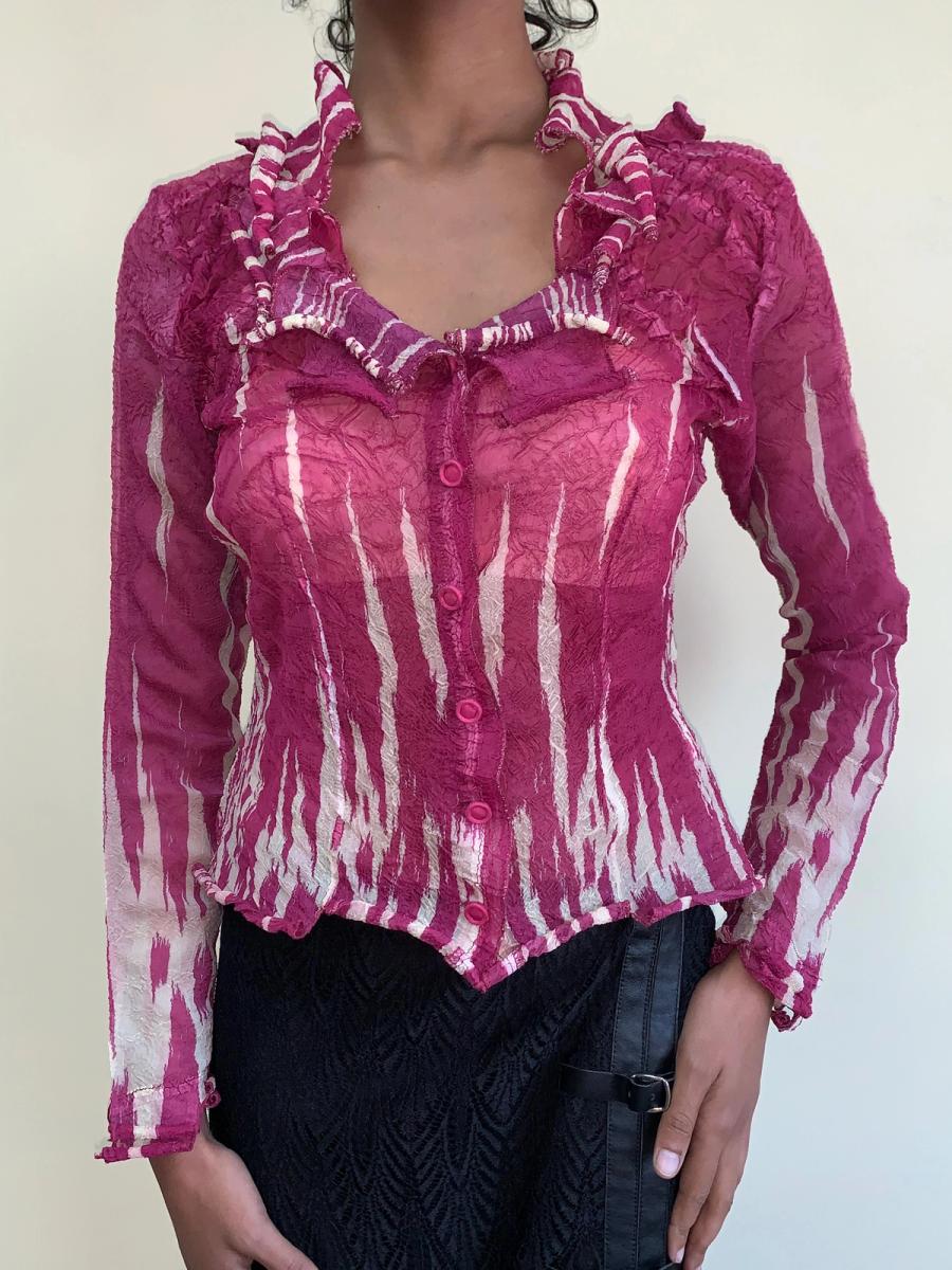 90s Yoshiki Hishinuma Hot Pink Pleated Top