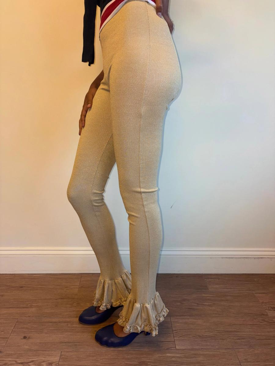 Chantal Thomass Gold Ribbed Pants With Ankle Frill product image