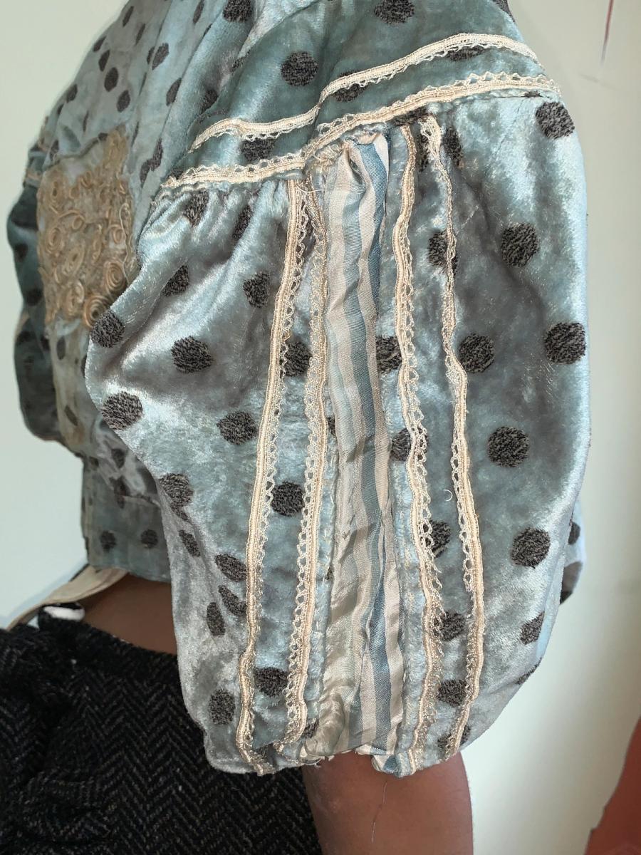 1890s Velveteen Teal Bodice with Balloon Sleeves product image