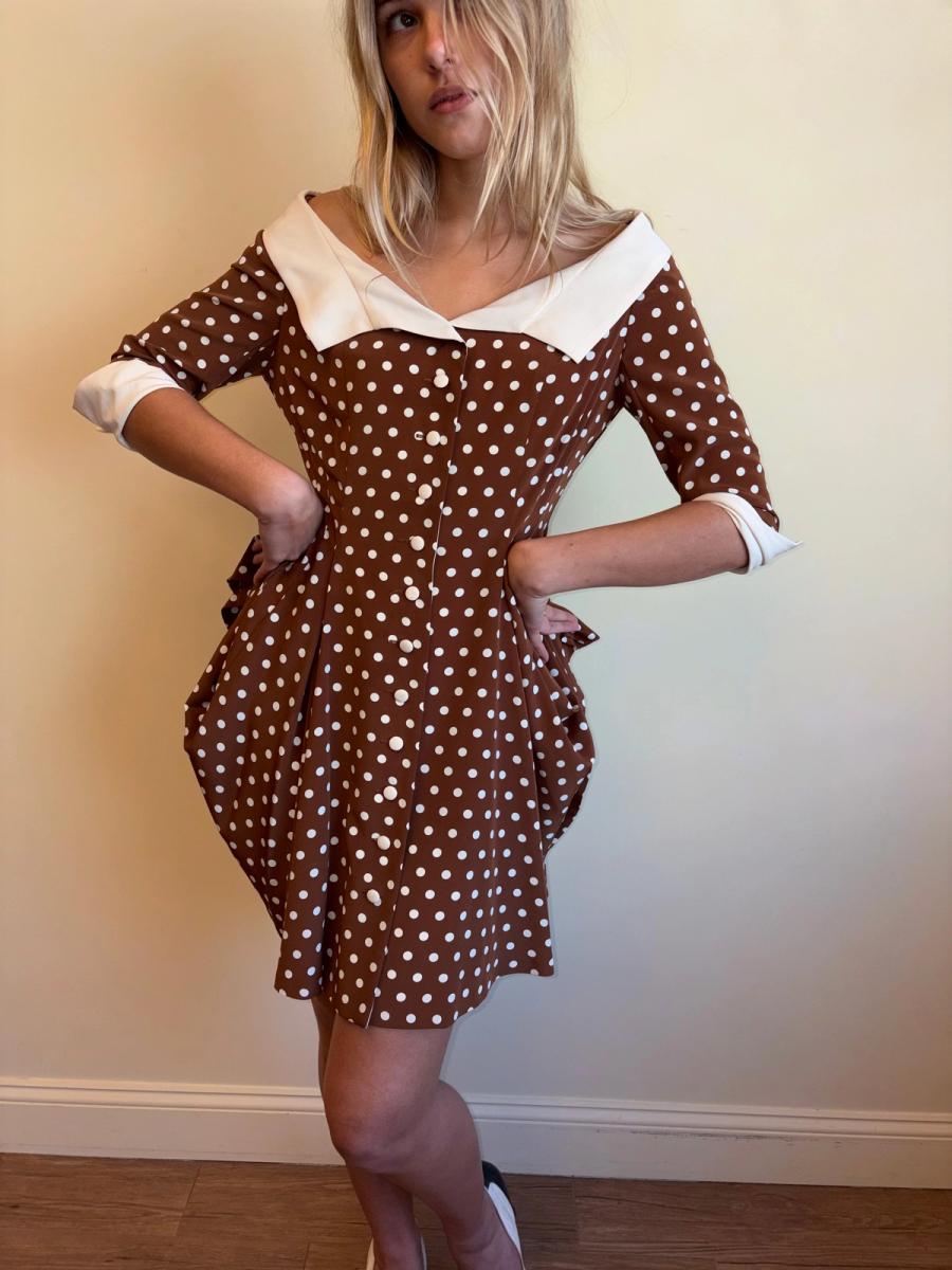 Vintage Norma Kamali Brown Polka Dot Dress product image