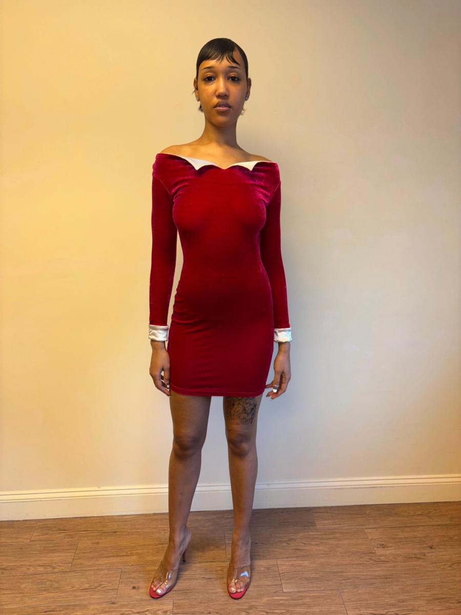 Capucine Puerari Hot Pink Velvet Collared Dress product image