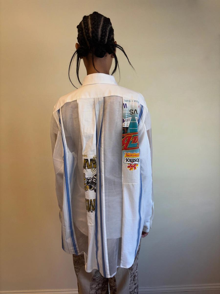 Patchwork Sheer Paneled Button Down Shirt product image