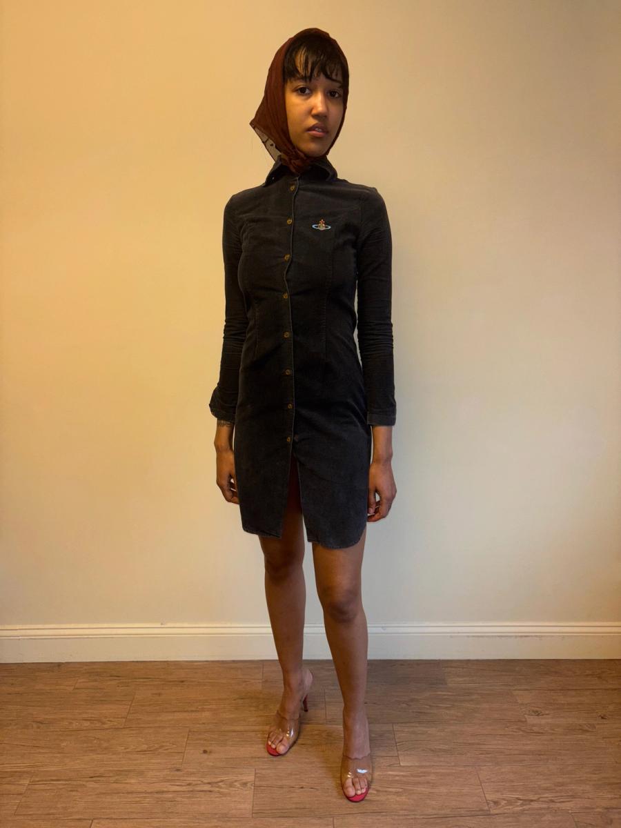 90s Vivienne Westwood Black Corduroy Orb Dress product image
