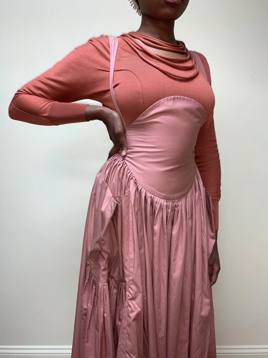 80s Norma Kamali Large Pocket Suspender Skirt product image