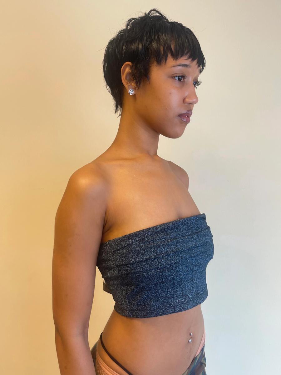 80s Nikos Apostolopoulos Lurex Shirred Tube Top product image