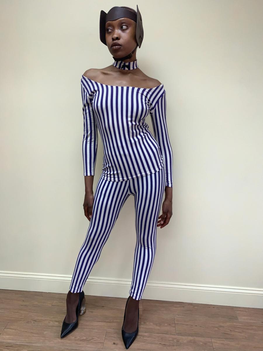 1992 Junior Gaultier Striped Set with Attached Choker product image