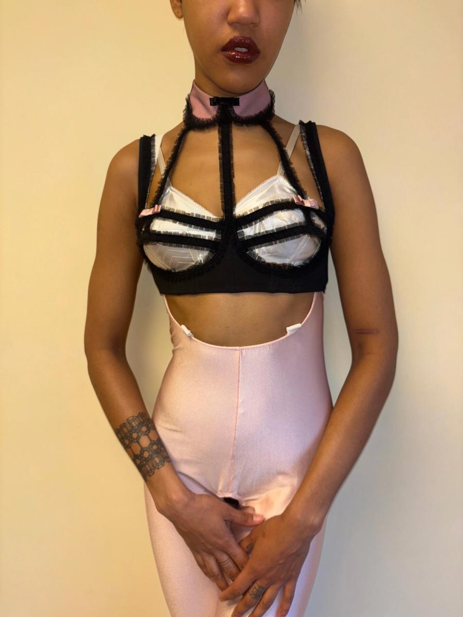 Chantal Thomass Collared Mesh Pleated Lattice Bra product image