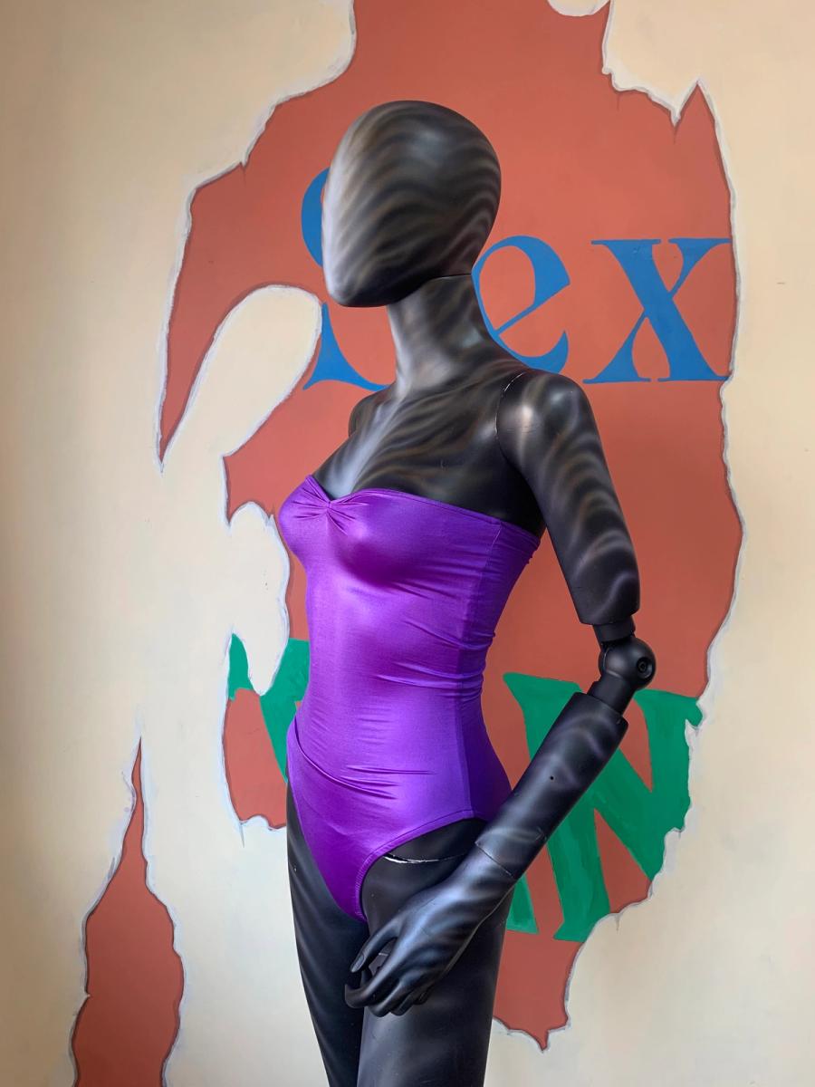 Deadstock 80s OMO Norma Kamali Glossy Purple Bodysuit product image