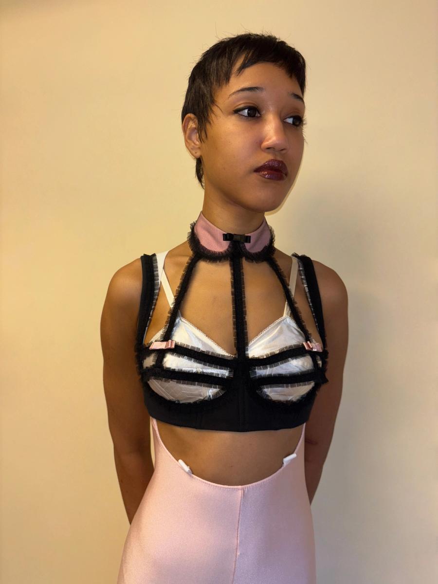Chantal Thomass Collared Mesh Pleated Lattice Bra product image