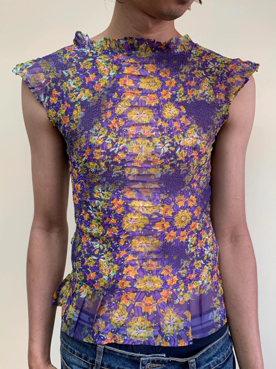 Yoshiki Hishinuma Purple Floral Pleated Top product image
