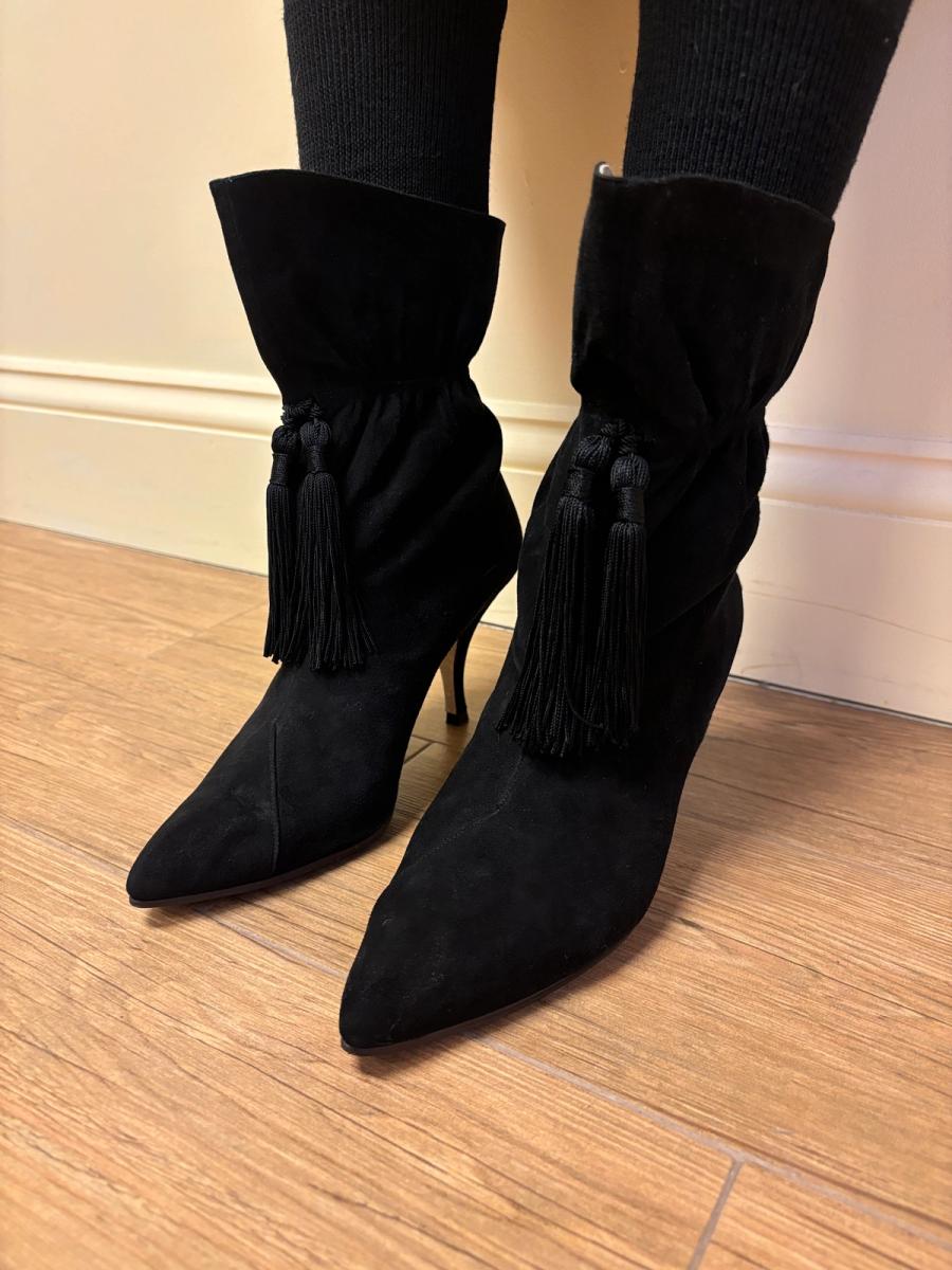 80s Norma Kamali Black Suede Tassel Boots product image