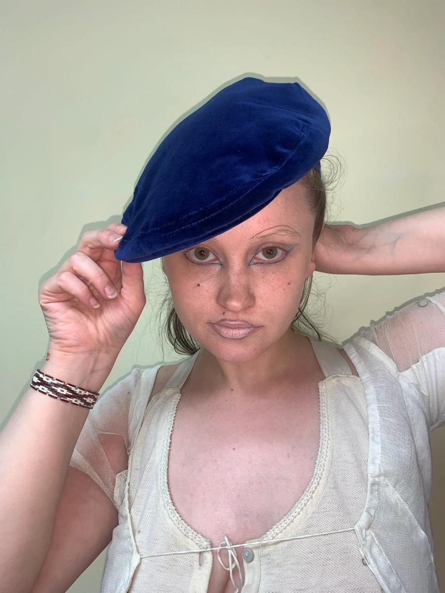 90s Vivienne Westwood Royal Blue Velvet Orb Cap product image
