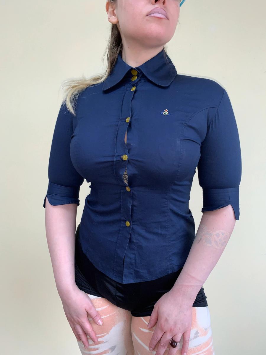 90s Vivienne Westwood Navy Stretch Button Up  product image