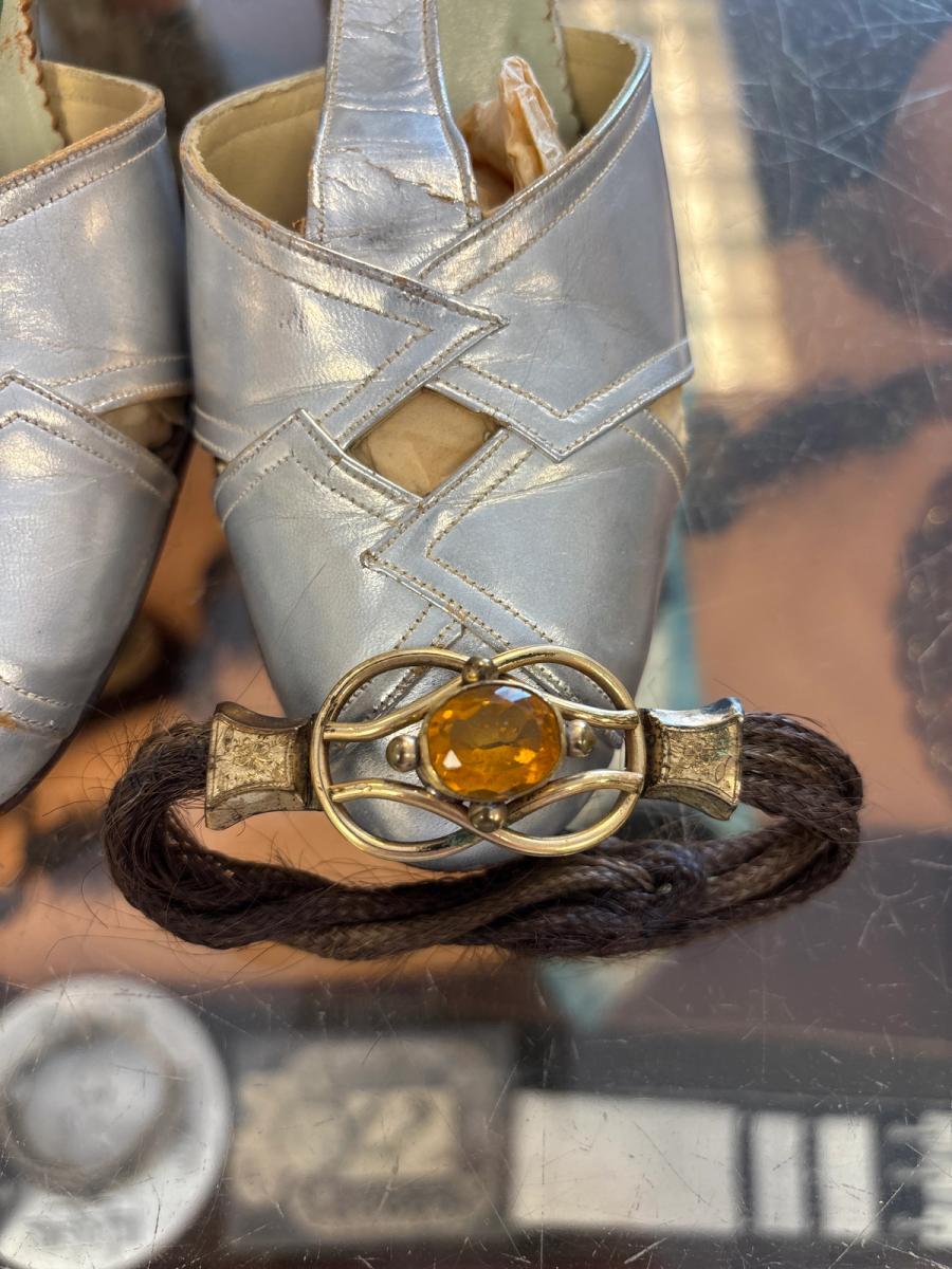 1800s Mourning Citrine Glass Hair Bracelet product image