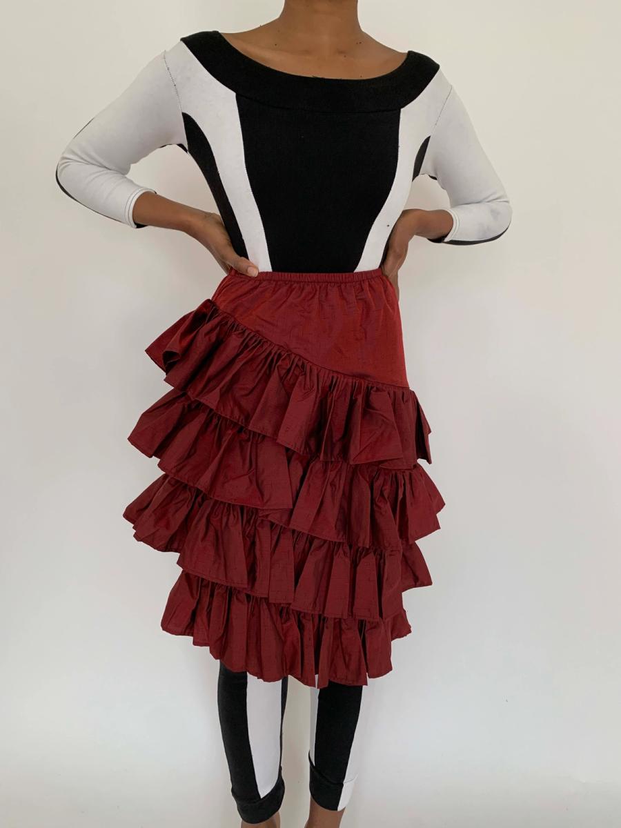 80s Norma Kamali Taffeta Ruffle Skirt product image