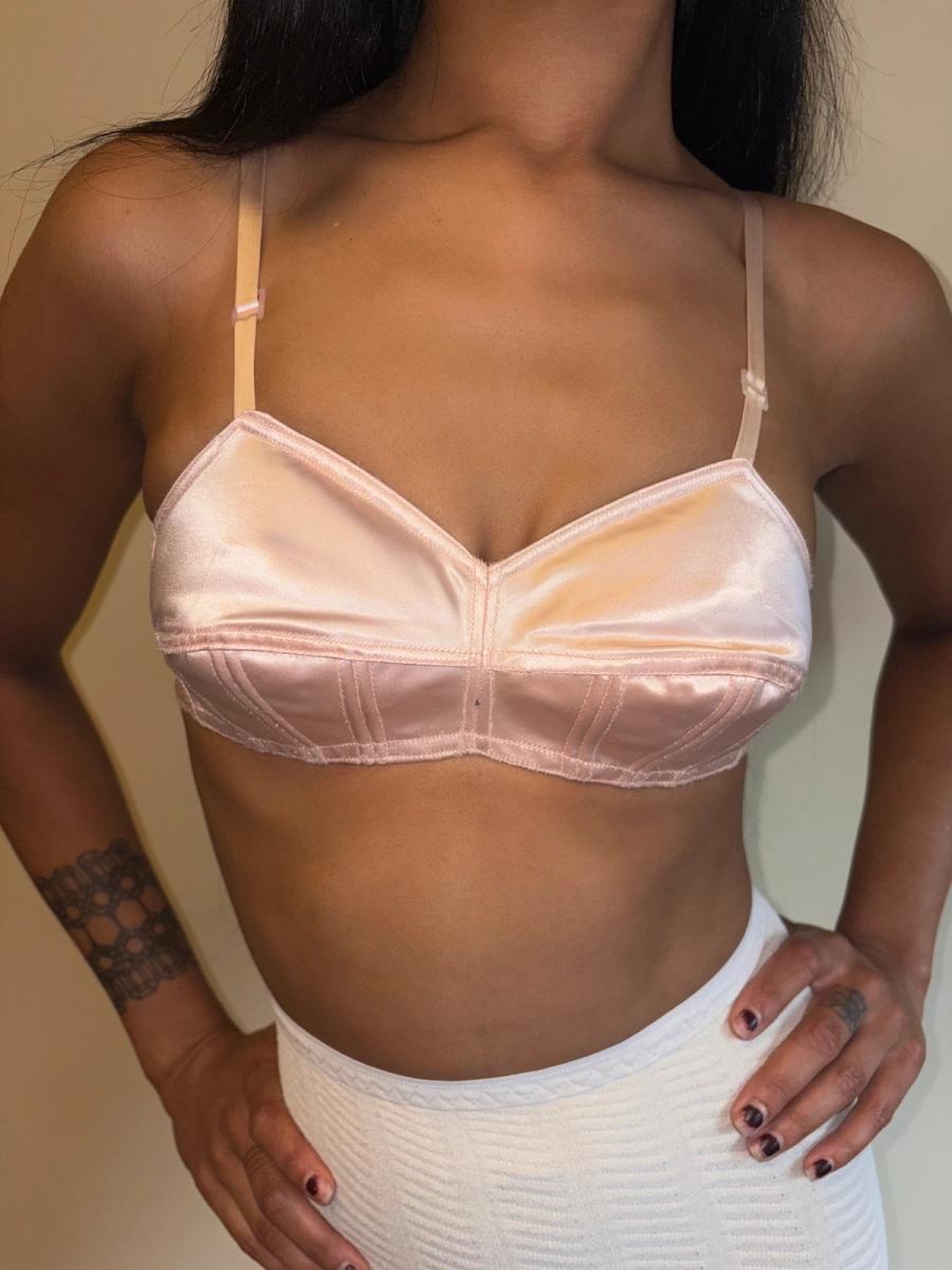 1950s French Pink Satin Bullet Bra product image