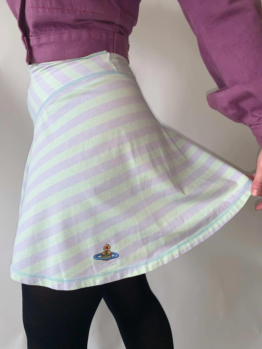 90s Vivienne Westwood Pastel Striped Orb Mini Skirt product image