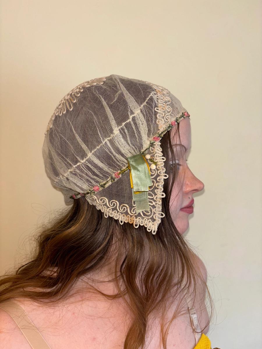 1920s French Bonnet with Yellow Ribbon product image