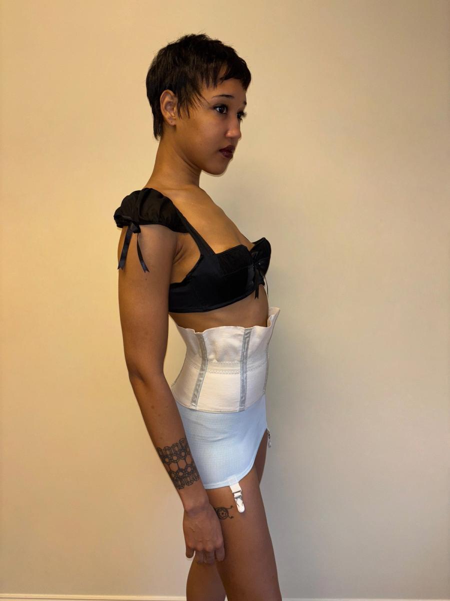 30s or 40s Rubber Baby Blue and White Waist Cincher product image