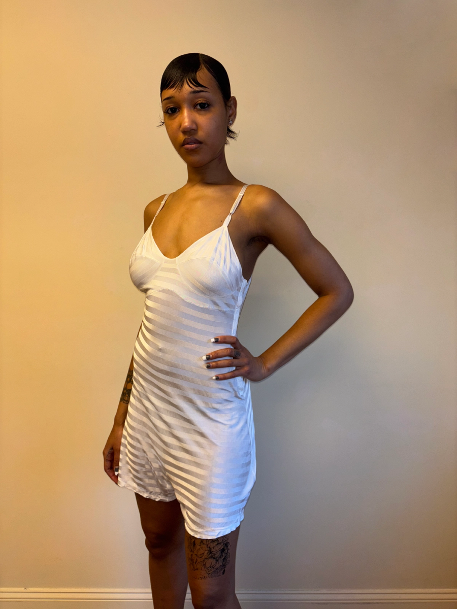 1930s White Striped Rayon Knit Step In product image