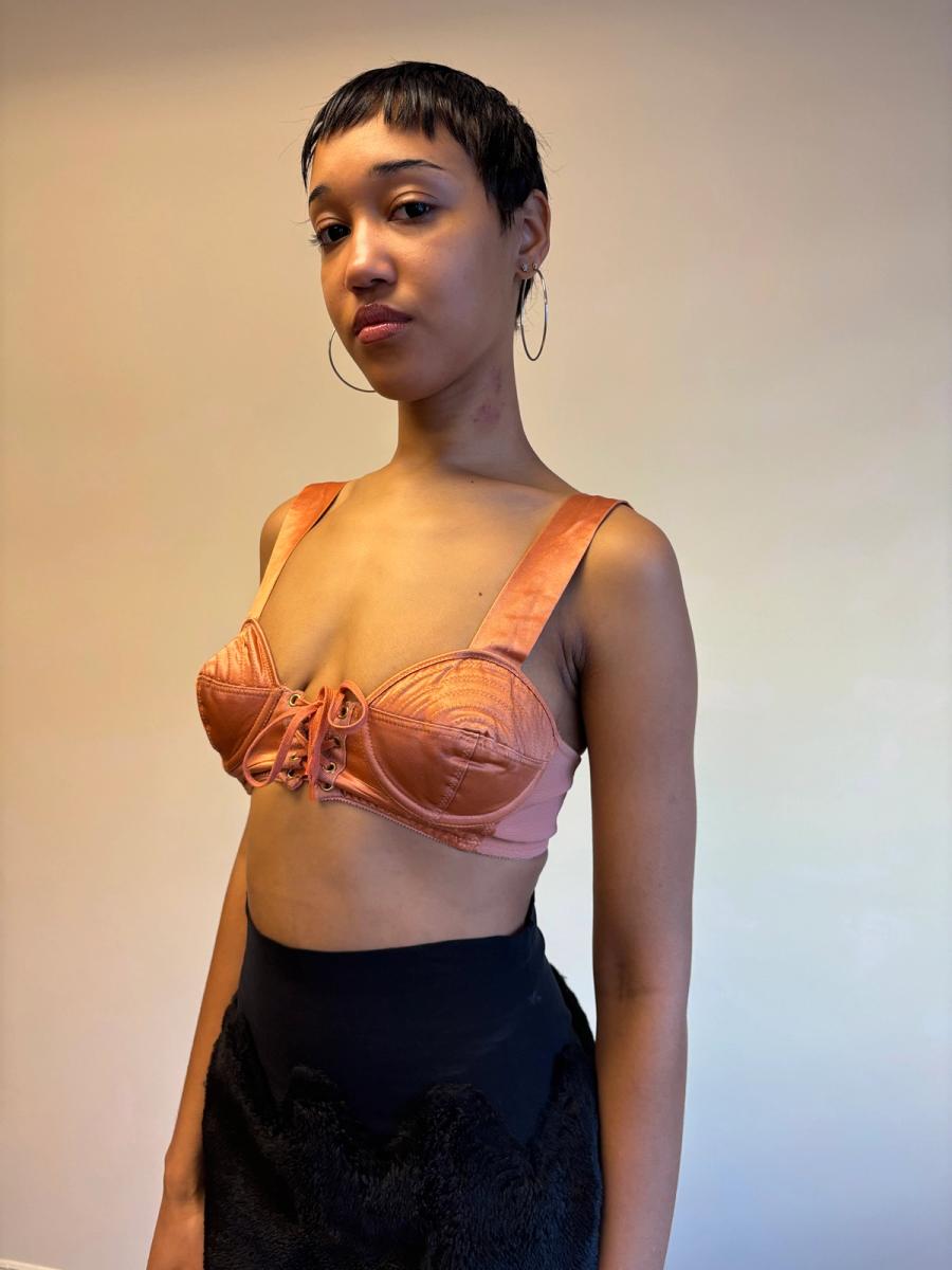 1980s Gaultier Junior Peach Satin Bullet Bra Top product image