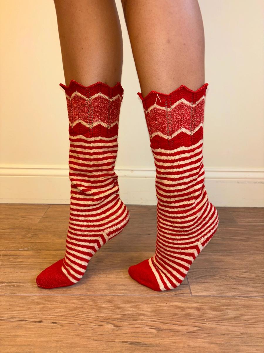 Antique Red and White Striped Knit Socks product image