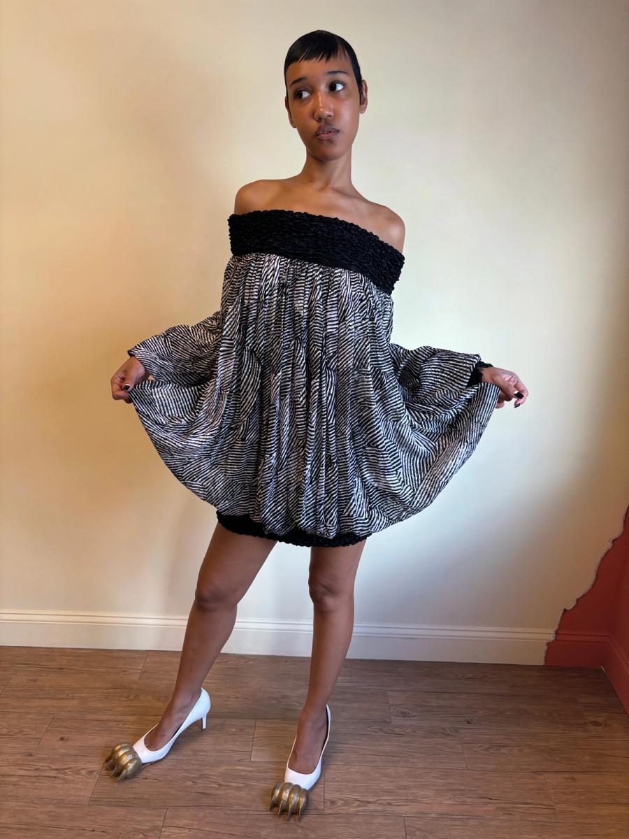 80s Claude Petin Striped Silk Dress product image