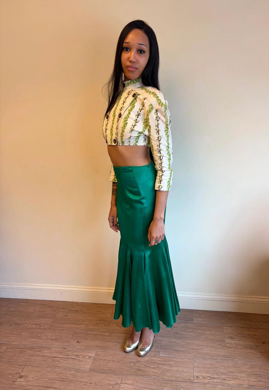 1980s Norma Kamali OMO Emerald Green Trumpet Skirt  product image