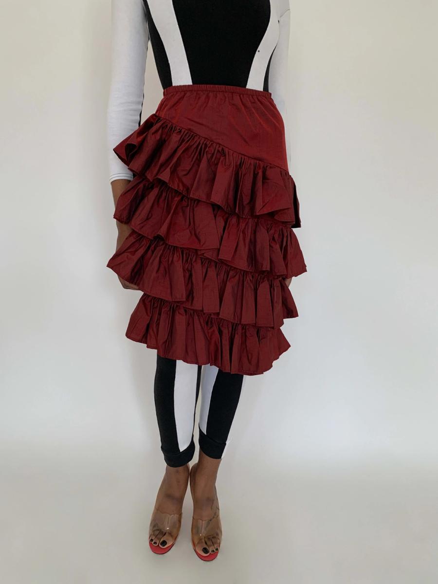 80s Norma Kamali Taffeta Ruffle Skirt product image